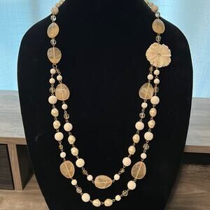 Robert Rose statement necklace #503 gold tone cream flower double strand